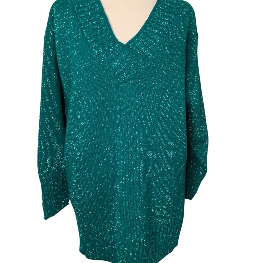Vintage Diane Von Furstenberg The Color Authority Teal Metallic V-Neck Sweater